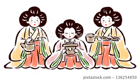 三位宮女－手繪筆觸插圖 136254850