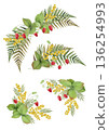 A natural arrangement of wild strawberries, mimosa, and ferns 136254993