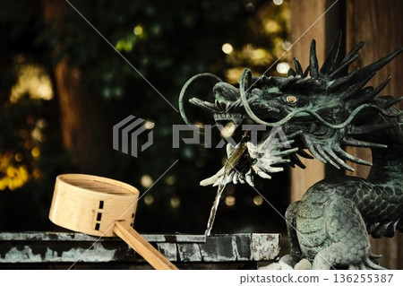 Majestic dragon sculpture and chozuya (purification fountain) 136255387