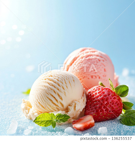 美味的草莓冰淇淋AI圖像 美味的草莓冰淇淋AI圖像 136255537