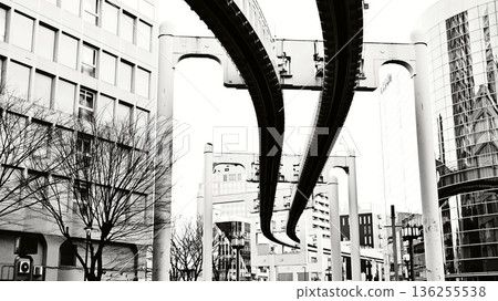 千葉都市單軌列車城市景觀單色影像 136255538