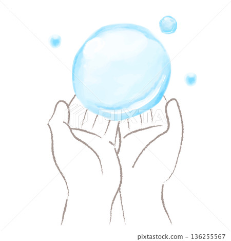 Watercolor illustration of a hand holding water 136255567