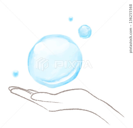 Watercolor illustration of a hand holding water 136255568