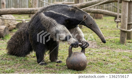 巨型食蟻獸抓起一個壺鈴 136255617