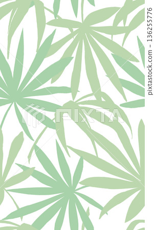 柔和色調的熱帶植物輪廓無縫圖案 136255776