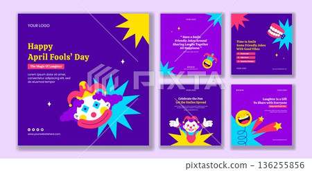 Flat Cartoon Hand Drawn Template Social Media Post For Happy April Fools Day Illustration 136255856