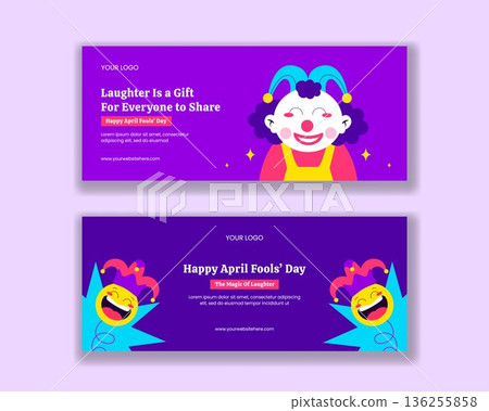 Horizontal Banner Flat Cartoon Hand Drawn Happy April Fools Day Illustration Design 136255858