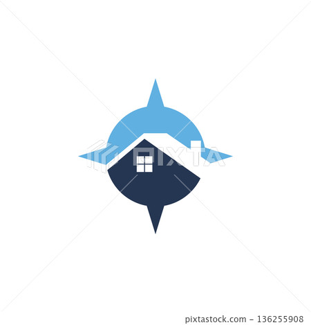 House with Compass Logo for Real Estate  Property Direction or Construction Business Vector 136255908