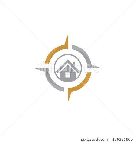 House with Compass Logo for Real Estate  Property Direction or Construction Business Vector 136255909