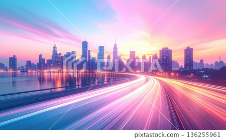 night city view with traffic lights night city view with traffic lights 136255961
