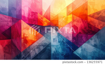 Colorful abstract geometric background featuring an origami style triangle pattern with orange paper shapes and a crystal texture for a modern business banner design Colorful abstract geometric background featuring an origami style triangle pattern with orange paper shapes and a crystal texture for a modern business banner design 136255971