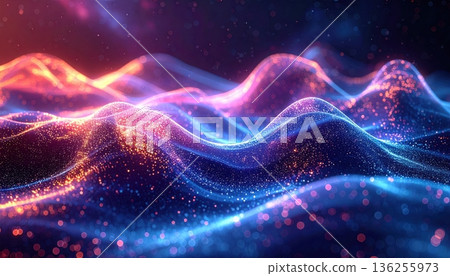 Abstract blue background featuring a fractal wave design with glowing lines and motion energy on a dark space backdrop Abstract blue background featuring a fractal wave design with glowing lines and motion energy on a dark space backdrop 136255973