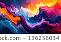 Vibrant abstract background featuring colorful blue waves and liquid paint swirls with a flowing light texture for a modern wallpaper design 136256034