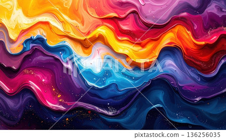 Vibrant abstract background featuring colorful blue waves and liquid paint swirls with a flowing light texture for a modern wallpaper design 136256035