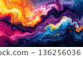 Vibrant abstract background featuring colorful blue waves and liquid paint swirls with a flowing light texture for a modern wallpaper design 136256036