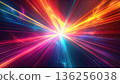 A vibrant abstract background featuring a bright blue energy burst with glowing laser lines and shiny star rays in a motion design for a disco wallpaper illustration 136256038
