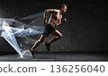 Young woman dancing with fitness and fashion flair as a beauty model performs an aerobic jump motion in a studio pose 136256040