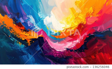 Vibrant abstract background featuring colorful blue waves and liquid paint swirls with a flowing light texture for a modern wallpaper design 136256046