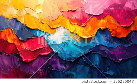 Vibrant abstract background featuring colorful blue waves and liquid paint swirls with a flowing light texture for a modern wallpaper design 136256047