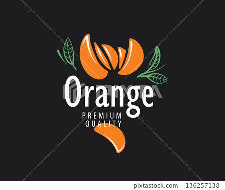 Vector logo with orange slices on a dark background Vector logo with orange slices on a dark background 136257138