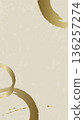 A hand-drawn gold circle design on a Japanese paper background. A vertically-oriented Japanese-style background illustration. 136257274