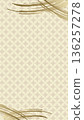 A design with gold brushed accents on a Japanese shippo pattern background. A vertically-oriented Japanese-style background illustration. 136257278
