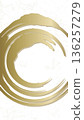 A hand-drawn gold circle design on a Japanese paper background. A vertically-oriented Japanese-style background illustration. 136257279