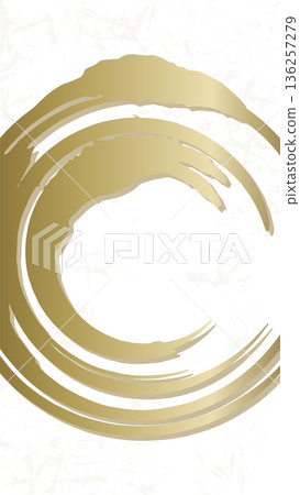A hand-drawn gold circle design on a Japanese paper background. A vertically-oriented Japanese-style background illustration. 136257279