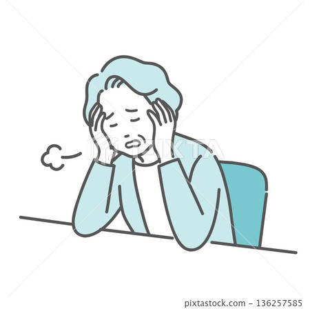 Illustration of an elderly woman suffering from severe fatigue and stress (dementia, depression, frailty) 136257585