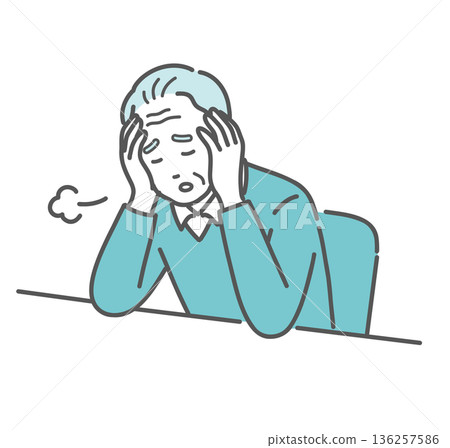 Illustration of an elderly man suffering from severe fatigue and stress (dementia, depression, male menopause) 136257586