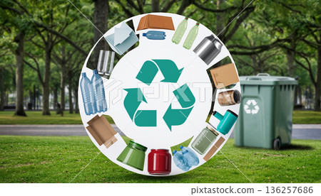 Recycling Concept with Circular Recycling Symbols Recycling Concept with Circular Recycling Symbols 136257686