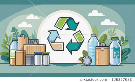 Recycling Illustration with Eco Friendly Packaging Recycling Illustration with Eco Friendly Packaging 136257688
