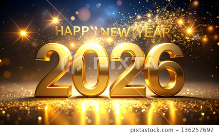 Golden 2026 New Year Celebration with Sparkling Light 136257692