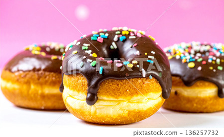 Colorful Donuts with Chocolate and Sprinkles 136257732