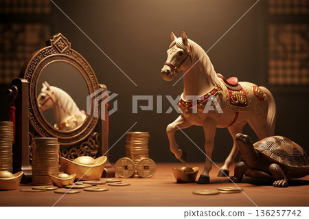 Chinese Zodiac Horse with Feng Shui Symbols 136257742