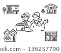 Simple line drawing illustration of a house and moving company 136257790