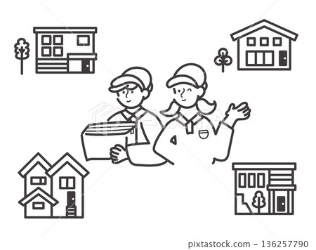 房屋和搬家公司的簡單線條畫插圖 房屋和搬家公司的簡單線條畫插圖 136257790