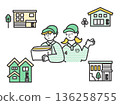 Simple illustration of a house and a moving company 136258755