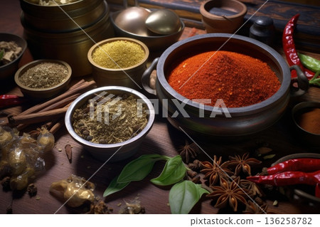 Vibrant West African Cuisine Spices 136258782