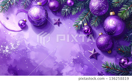 Purple Christmas Ornament Background with Snow Effect 136258819