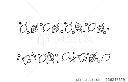 Hand drawn leaves and birds natural decorative lines 136258859