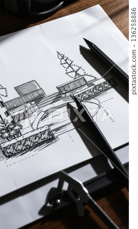 Drawing of the project of landscape design, improvement of the communal area, the territory of a country house 136258886