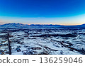 A snowy landscape with a blue sky in the background 136259046
