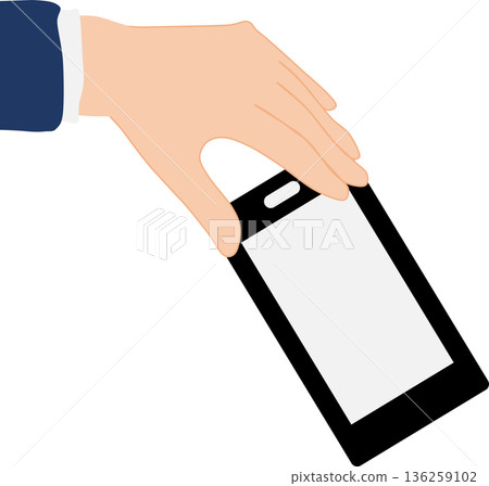 Illustration of a businessman holding a smartphone 136259102