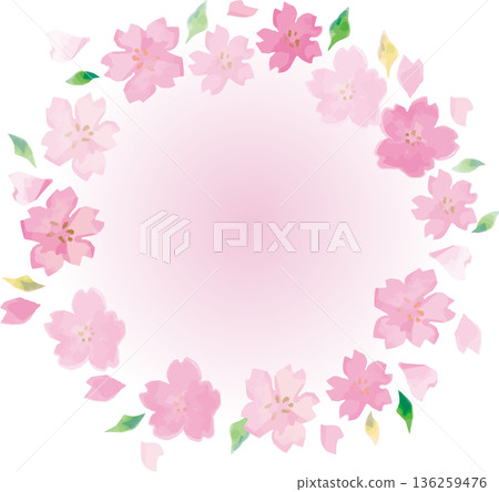 手繪櫻花邊框插畫素材。適用於裝飾、春日來臨、畢業典禮、入口、日式活動背景設計。 136259476