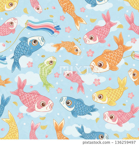 Colorful carp streamers swimming freely across the sky 136259497