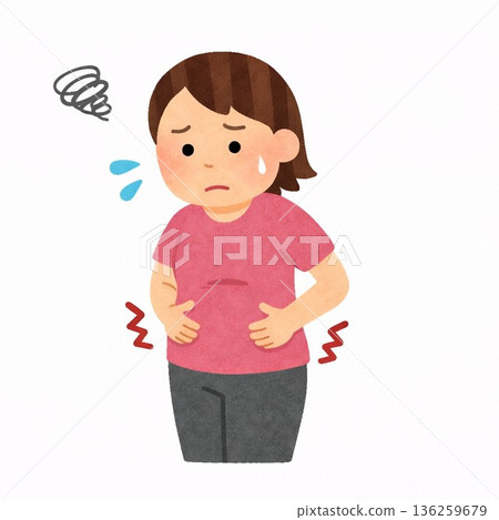 Woman 2 who is concerned about her bloated belly 136259679