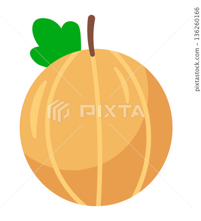 Stylized illustration of a plump, ripe orange or apricot with a single green leaf and stem. Stylized illustration of a plump, ripe orange or apricot with a single green leaf and stem. 136260166