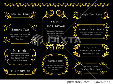 一組10個優雅的金色相框，飾有奢華的植物圖案 136260434