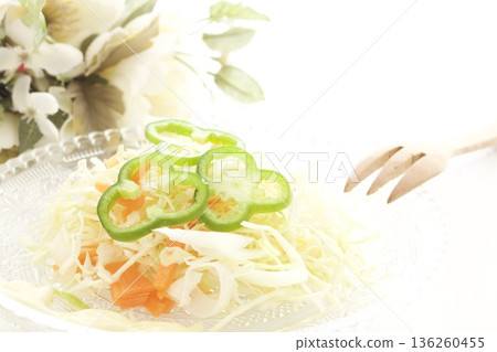 Cabbage, carrot and pepper coleslaw salad Cabbage, carrot and pepper coleslaw salad 136260455